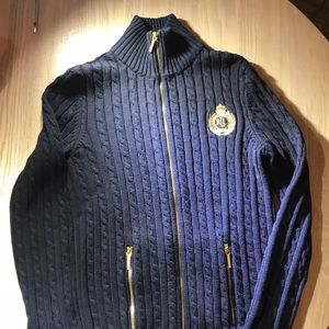 Navy blue cable knit Ralph Lauren zip cardigan